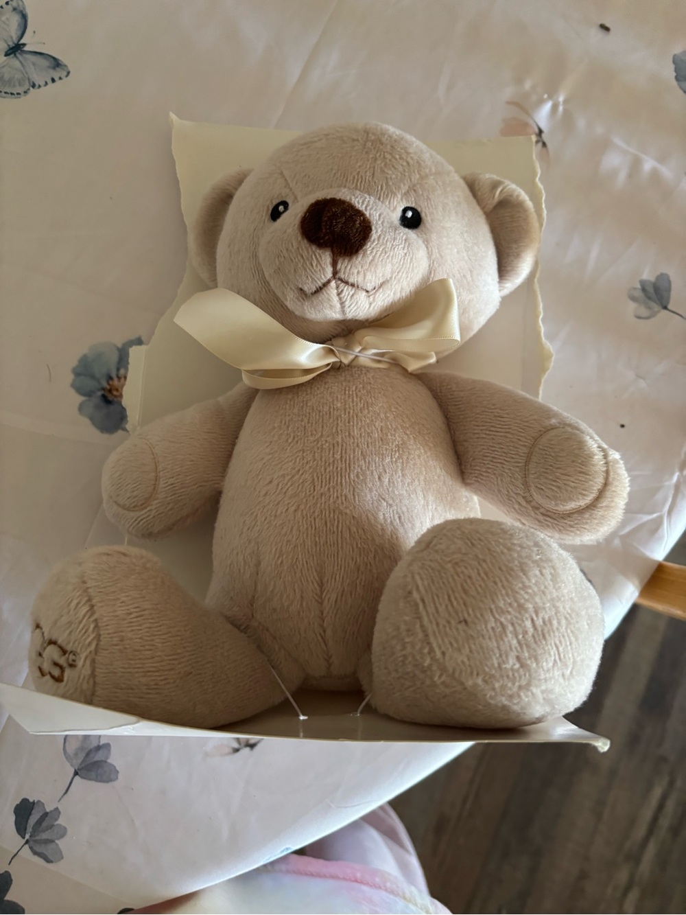 Plush Cream Bear with Satin Bow - Soft Home Accent UGG brand